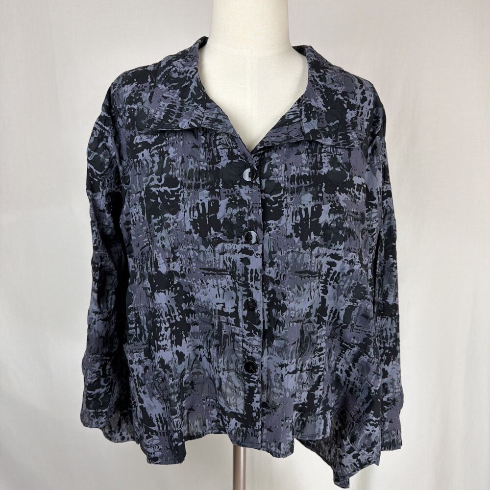 NWT Sydney USA Black Gray Pattern Crinkle High Low Button Up Jacket #0744 XXL